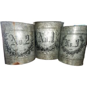BGOHOM Paris Nesting Galvanized Metal Tin Bucket Vases Cans , Set 3